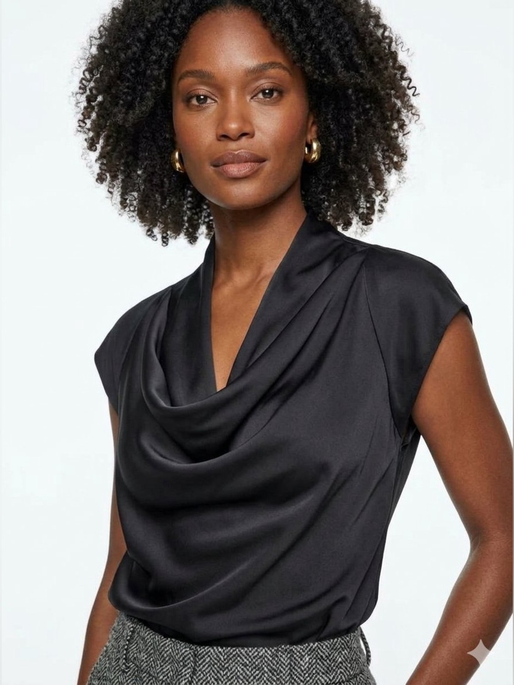 Donna Karan Cap Sleeve Mixed Media Cowl Neck Top • Size Large • NWT